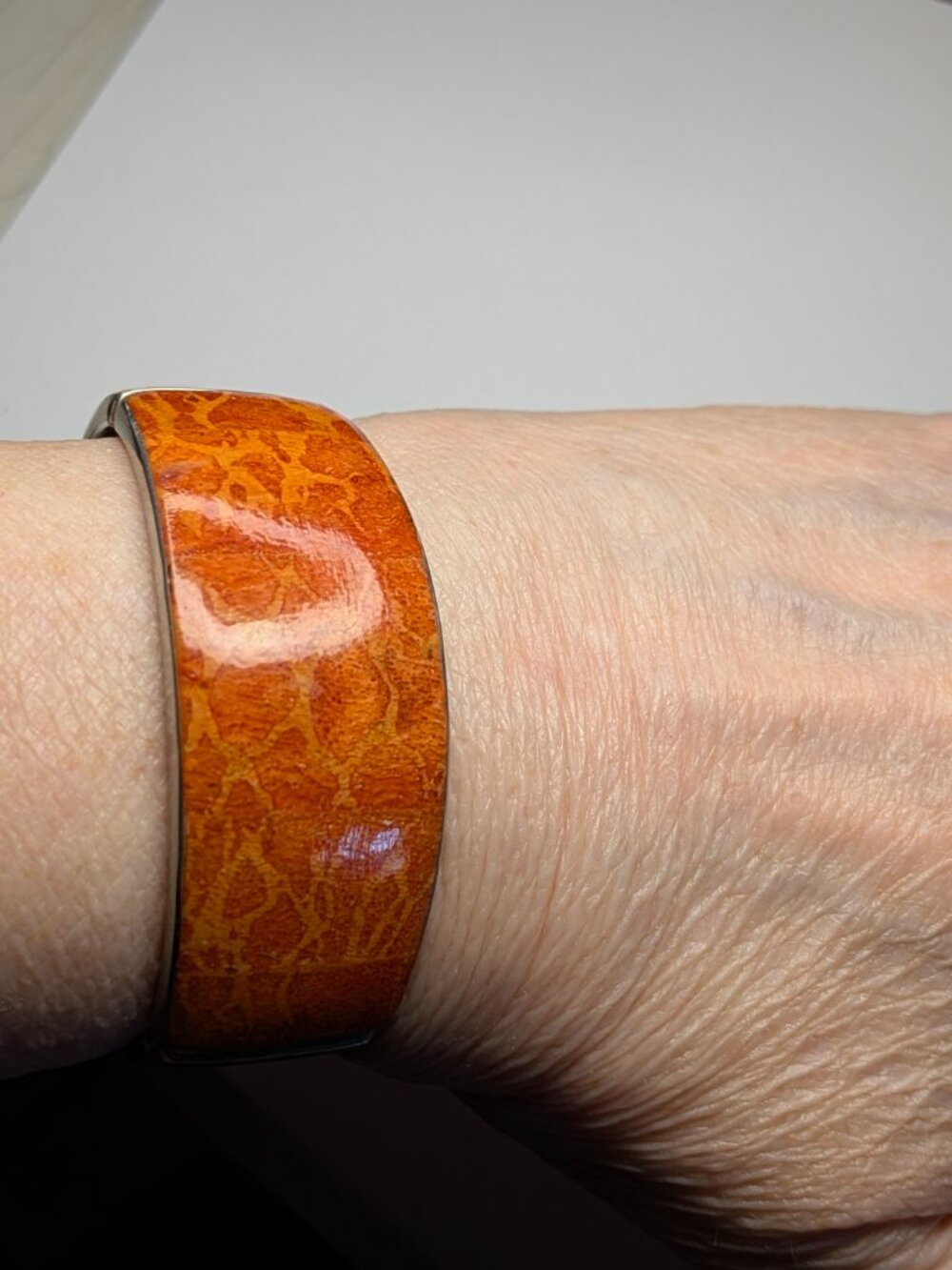 Apple Coral Channel Inlay Cuff Bracelet